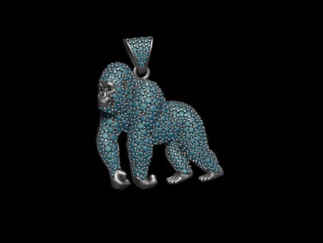 Gorilla pendant with gems 3D Print Model .c4d .max .obj .3ds .fbx .stl .blend