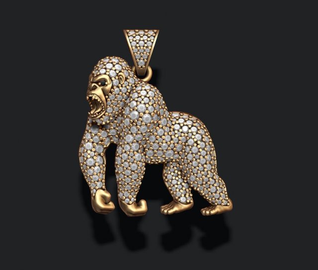 Angry roaring Gorilla pendant gems 3D Bask Modeli in Kolye K pe
