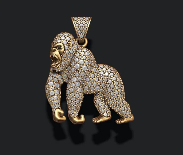 Angry roaring Gorilla pendant gems 3D Print Model .c4d .max .obj .3ds .fbx .stl .blend 