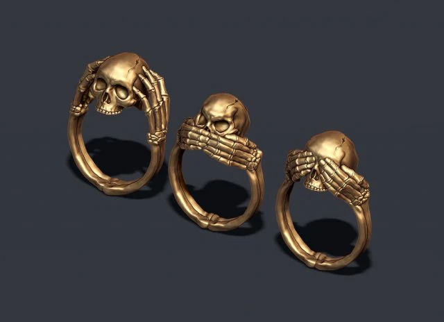 Skeleton skull rings pack 3D Print Model .c4d .max .obj .3ds .fbx .stl .blend