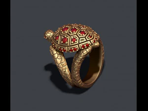 Turtle ring with gems 3D Print Model