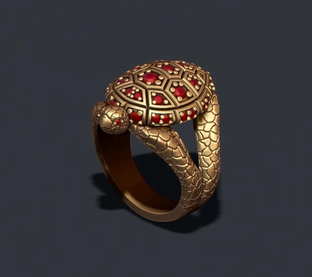 Turtle ring with gems 3D Print Model .c4d .max .obj .3ds .fbx .stl .blend 