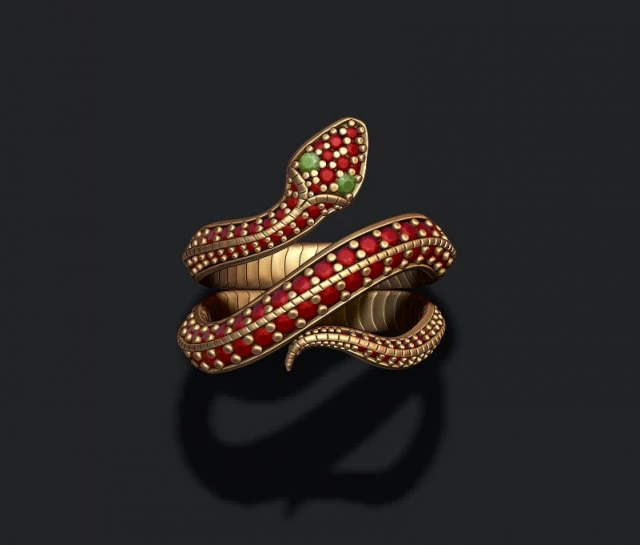 Snake ring with gems 3D Print Model .c4d .max .obj .3ds .fbx .stl .blend
