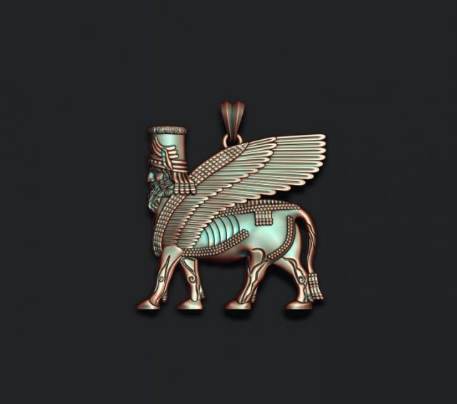 Assyrian winged bull pendant Modelo de impresión 3D .c4d .max .obj .3ds .fbx .stl .blend 