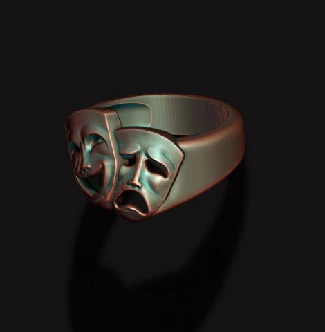 Theater Comedy and Tragedy masks ring 3D Print Model .c4d .max .obj .3ds .fbx .stl .blend 
