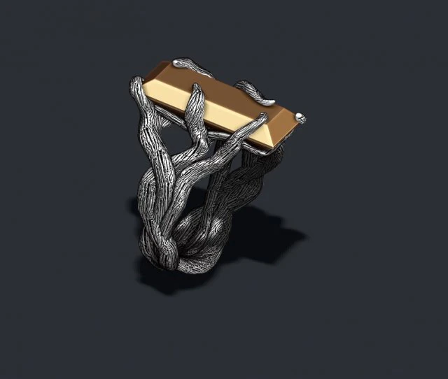 Tree branch ring with gem 3D Print Model .c4d .max .obj .3ds .fbx .stl .blend 