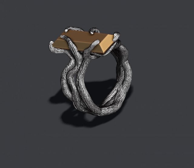Tree branch ring with gem 3D Print Model in Rings 3DExport
