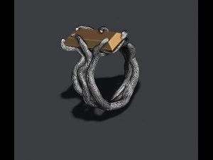 Tree branch ring with gem 3D Print Model