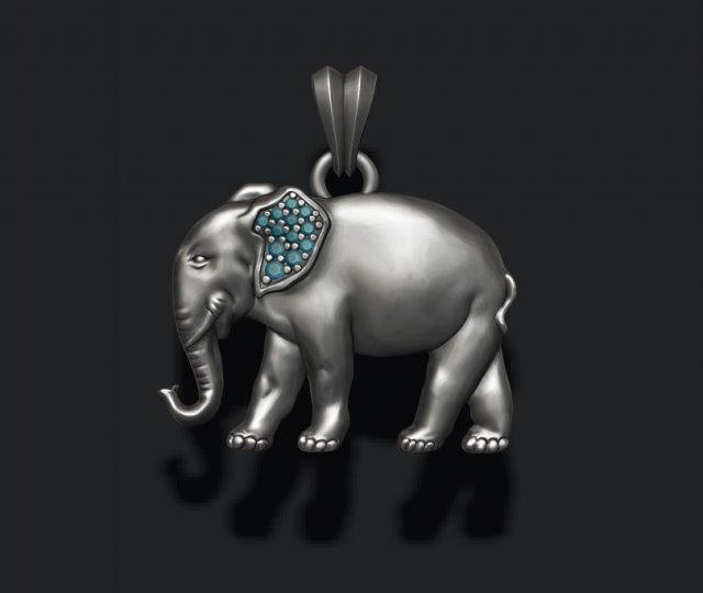 Elephant pendant basrelief with gems on ear 3D 打印模型 .c4d .max .obj .3ds .fbx .stl .blend