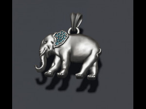 Elephant pendant basrelief with gems on ear 3D Print Model