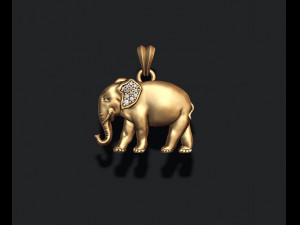 Elephant pendant basrelief with gems on ear 3D Print Model