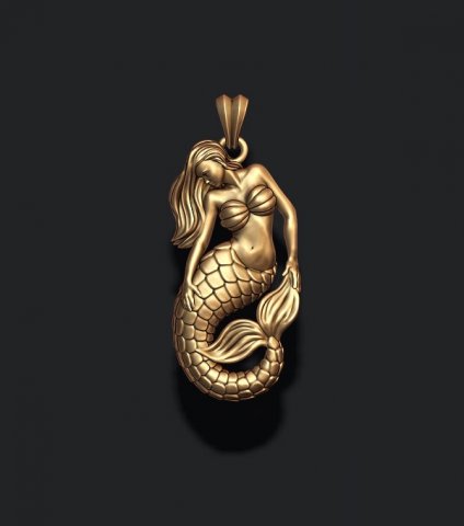 Mermaid pendant basrelief 3D-Druckmodell .c4d .max .obj .3ds .fbx .stl .blend 