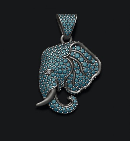Elephant head pendant with gems 3D 打印模型 .c4d .max .obj .3ds .fbx .stl .blend 