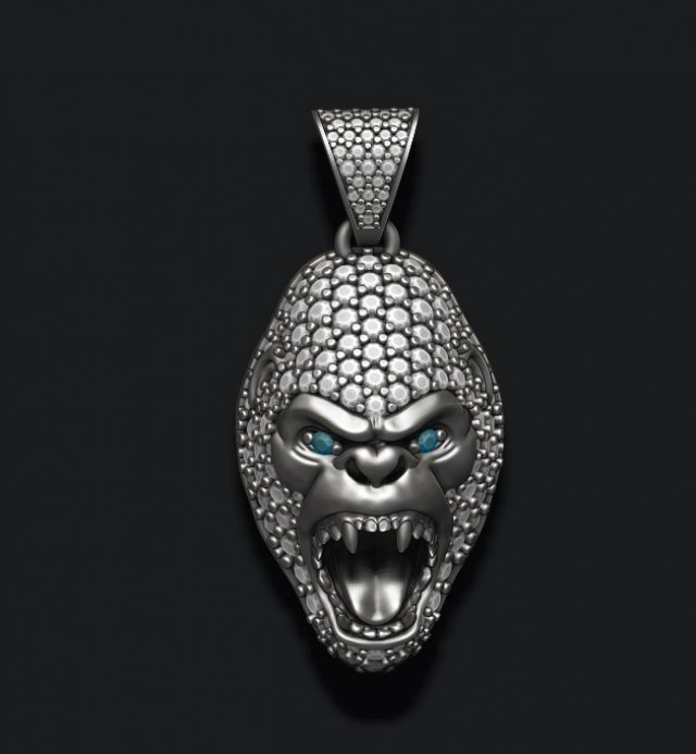 Gorilla head pendant with gems Modeles 3D en vedette in Pendentifs 3DExport