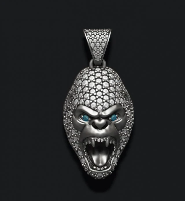 Gorilla head pendant with gems 3D Print Model .c4d .max .obj .3ds .fbx .stl .blend