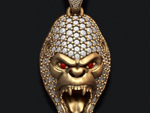 Gorilla head pendant with gems 3D Print Model