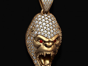 Gorilla head pendant with gems 3D Print Model
