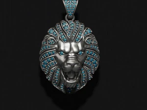 Collier lion avec pierres pr&eacute;cieuses Modèles 3D en vedette