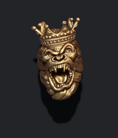 King Gorilla with crown ring 3D Print Model .c4d .max .obj .3ds .fbx .stl .blend 