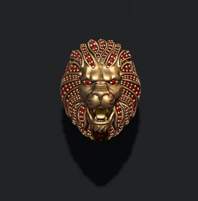 Lion ring with gems 3D Print Model .c4d .max .obj .3ds .fbx .stl .blend 
