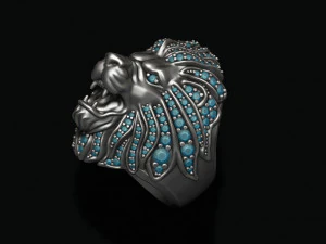 Lion ring with gems 3D Print Model