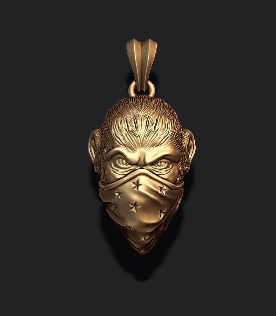 Ape gorilla with bandana handkerchief pendant 3D Print Model in