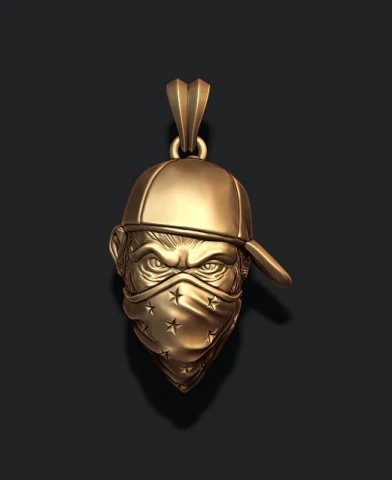 Ape gorilla with bandana pendant baseball cap hat 3D print model 3D Print Model .c4d .max .obj .3ds .fbx .stl .blend 