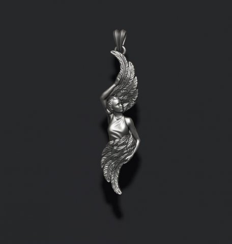 Girl with feather wings pendant 3D print model Model do druku 3D .c4d .max .obj .3ds .fbx .stl .blend 