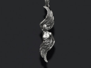 Girl with feather wings pendant 3D print model 3D प्रिंट मॉडल