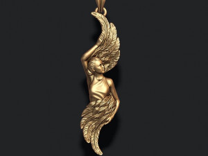 Girl with feather wings pendant 3D print model Model do druku 3D