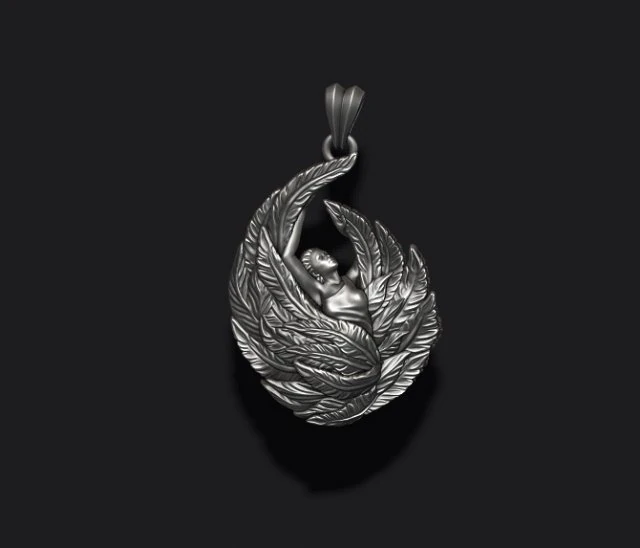 Girl with feather wings pendant v2 3D print model 3D Print Model .c4d .max .obj .3ds .fbx .stl .blend