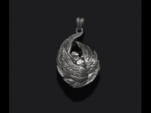 Girl with feather wings pendant v2 3D print model 3D Print Model