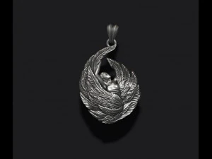 Дівчина з підвіскою з крилами з пір'я версії 2 3D-модель для друку 3D Принт Модель