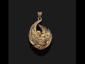 Girl with feather wings pendant v2 3D print model 3Dプリントモデル
