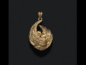 Girl with feather wings pendant v2 3D print model 3D Print Model