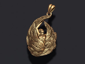 Girl with feather wings pendant v2 3D print model 3Dプリントモデル