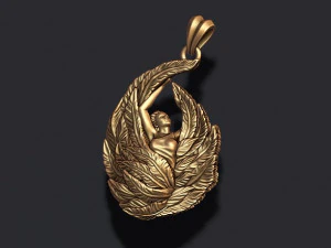 Girl with feather wings pendant v2 3D print model 3D Print Model