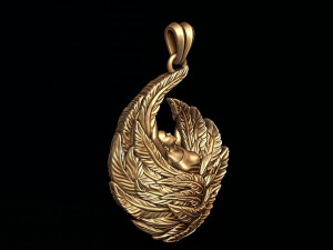 Girl with feather wings pendant v2 3D print model 3Dプリントモデル