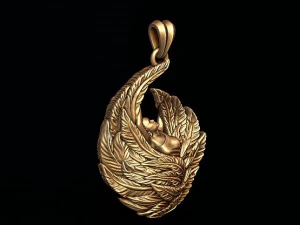 Girl with feather wings pendant v2 3D print model 3D Print Model