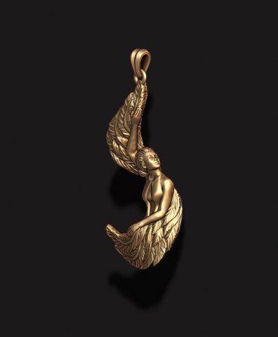 Girl with feather wings pendant v3 3D print model 3D-Druckmodell .c4d .max .obj .3ds .fbx .stl .blend 