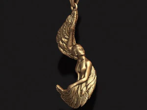 羽の翼のペンダント v3 3D プリント モデルを持つ少女 3Dプリントモデル
