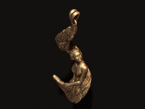 Girl with feather wings pendant v3 3D print model 3D-Druckmodell
