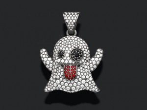 Ghost emoji pendant with gems Model Cetak 3D