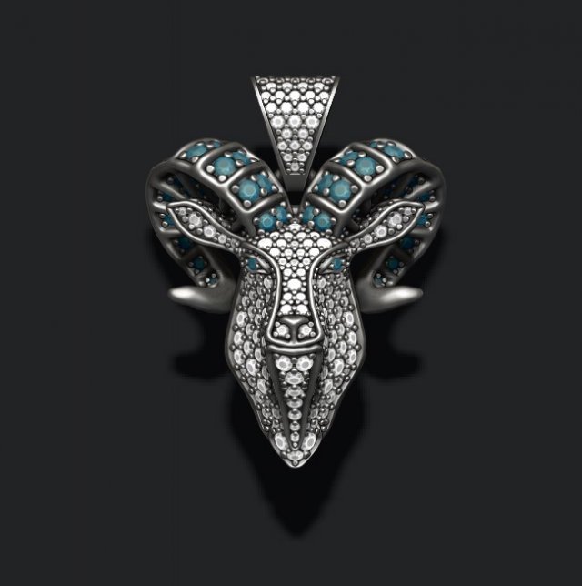 Goat head pendant with gems 3D Baskı Modeli .c4d .max .obj .3ds .fbx .stl .blend 