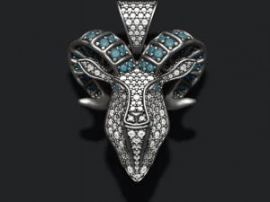 Pendentif t&ecirc;te de ch&egrave;vre avec pierres pr&eacute;cieuses Modèles 3D en vedette