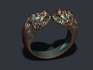 Two head lion ring Modèles 3D en vedette