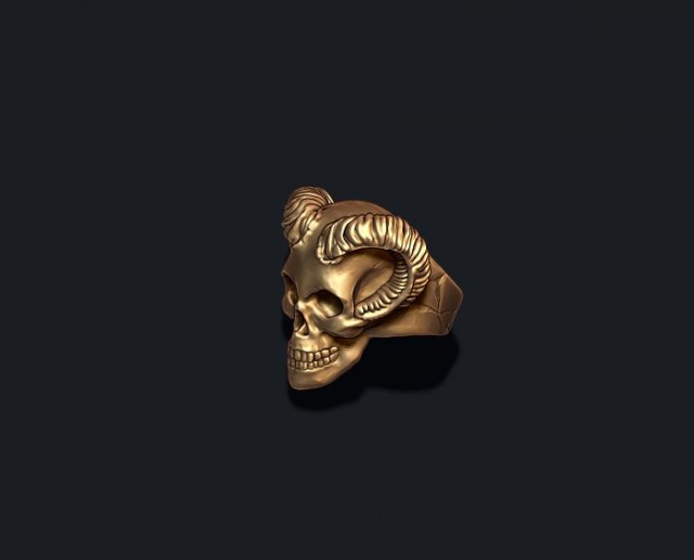 Skull with horns ring 3D Print Model .c4d .max .obj .3ds .fbx .stl .blend 