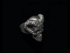 Skull with horns ring 3D Print Model