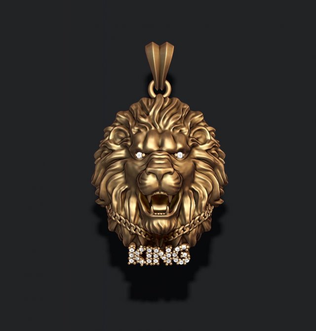 King lion with chain gems pendant Modèles 3D en vedette .c4d .max .obj .3ds .fbx .stl .blend 