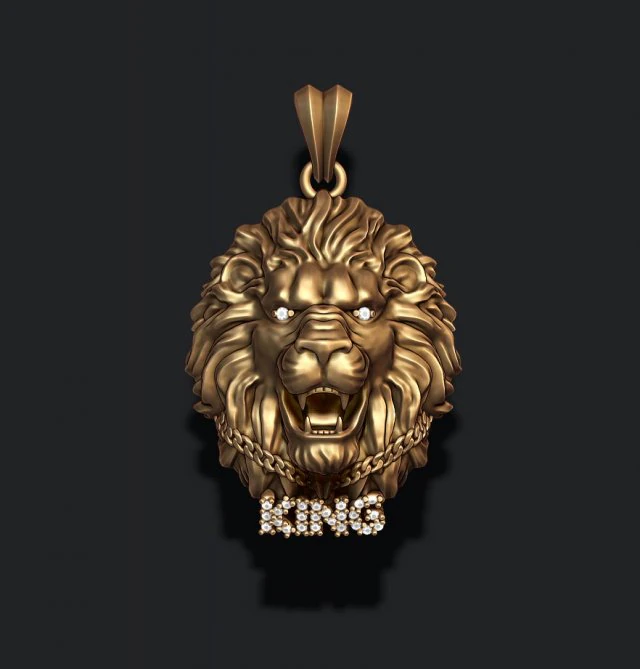 King lion with chain gems pendant 3D Print Model .c4d .max .obj .3ds .fbx .stl .blend 
